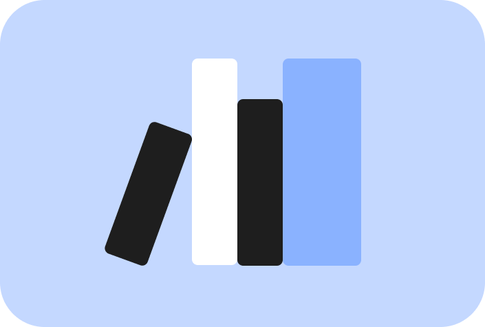 Learnlab-Universitätssymbol mit vier stilisierten Büchern, die Bildungsinhalte und kollaborative Lernwerkzeuge auf einem hellblauen Hintergrund darstellen.